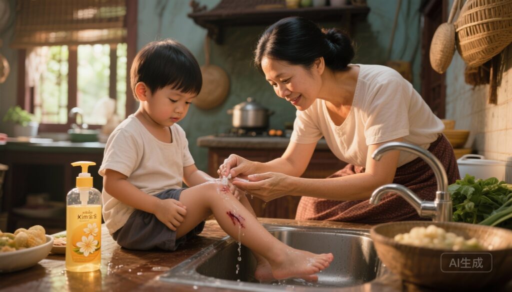 Chăm sóc vết thương nhỏ tại nhà: Vai trò của nước rửa kim ngân hoa truyền thống và gel kháng khuẩn hiện đại